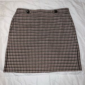 Ann Taylor Loft Petites Brown Pink and Beige Houndstooth Fall Winter Skirt Sz 10